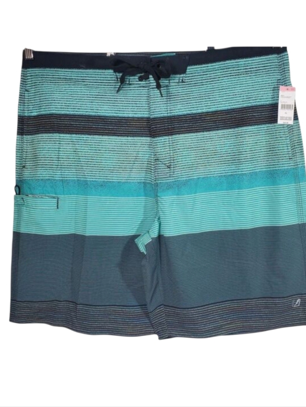 Amplify Board Shorts Mens XL Black Teal Striped Lightweight Stretch Casual New